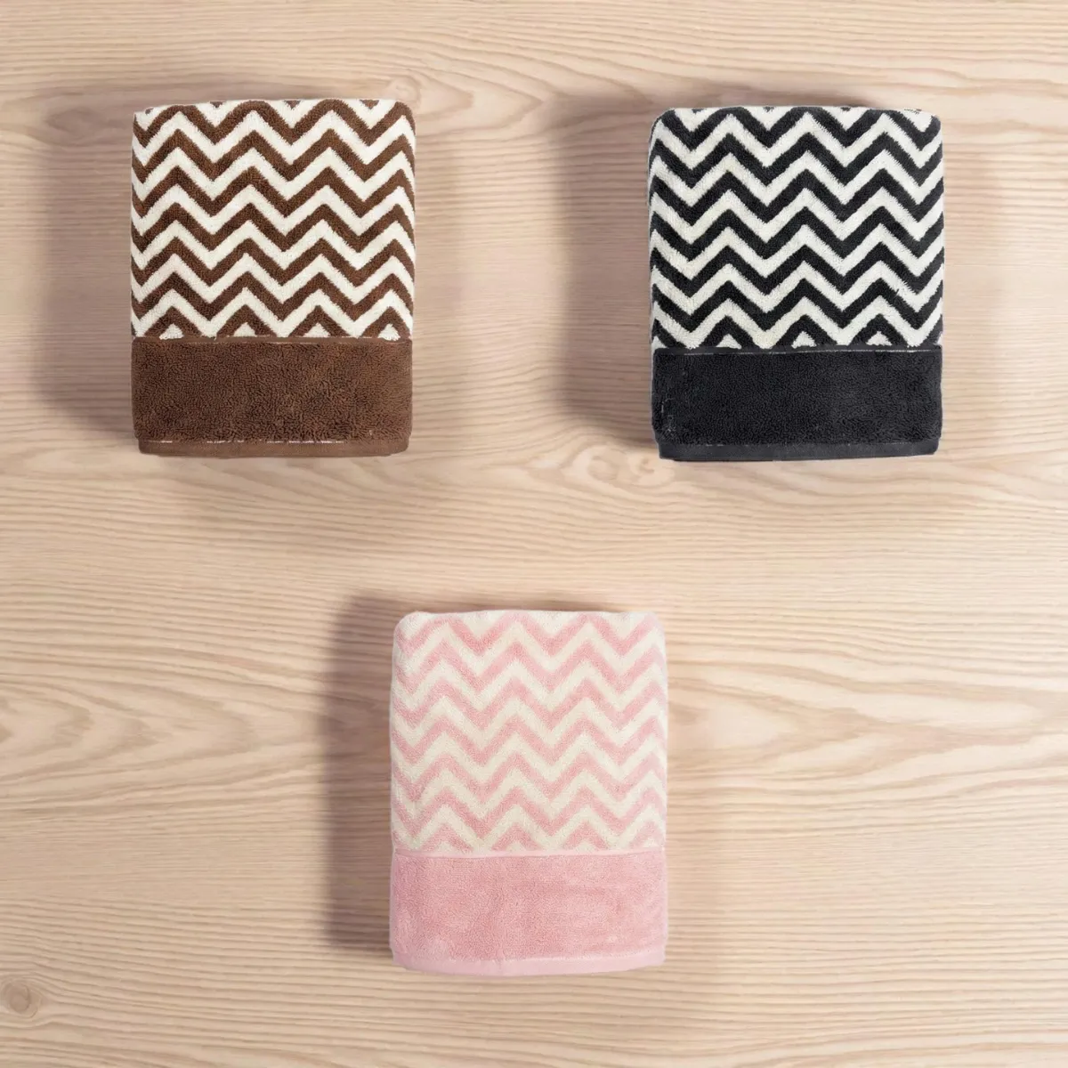 מגבת ג'קארד 100% כותנה דגם שברון (זיגזג) | רכות כפולה 550 גרם – תמונה 2